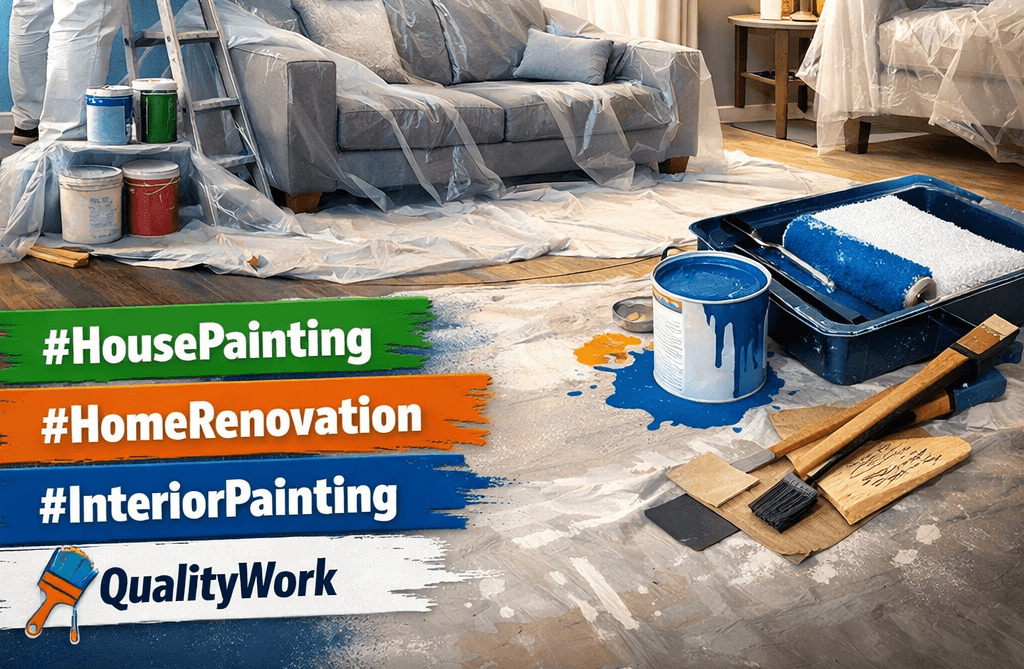 A living room getting freshly painted in Charlotte