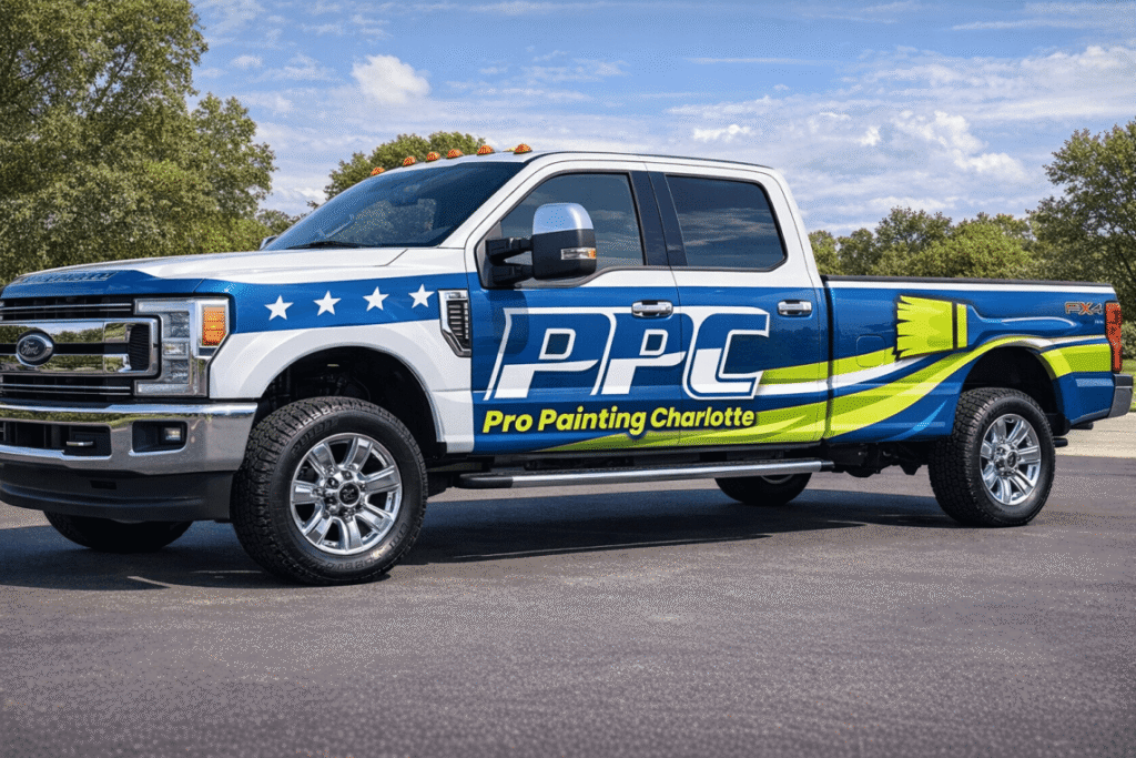 Pro Painting Charlotte's work truck with a full business wrap for advertisement