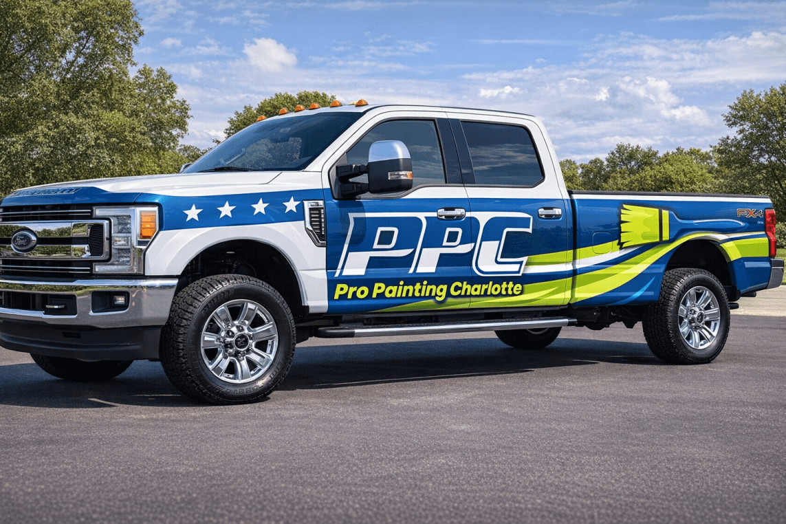 Pro Painting Charlotte's work truck with a full business wrap for advertisement