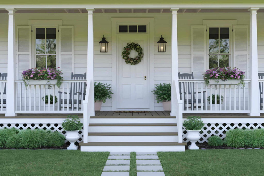 a white wood sided home getting painted with a fresh white color in charlotte.