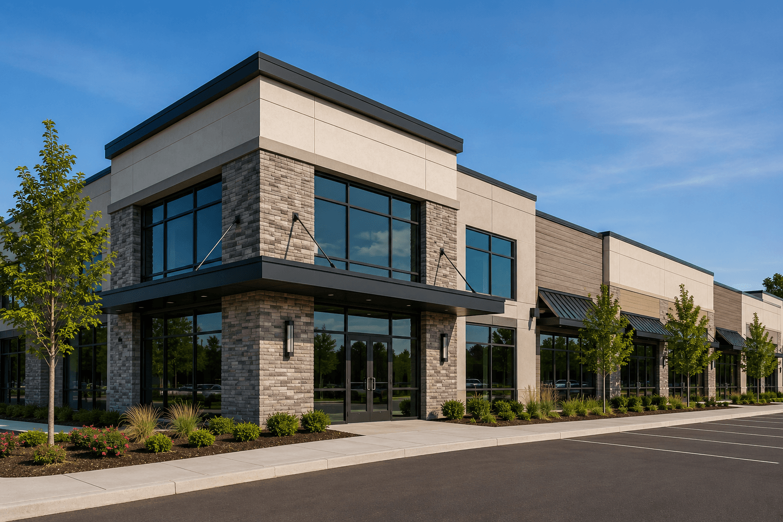 A retail building in Charlotte that was just painted by pro painting charlotte.