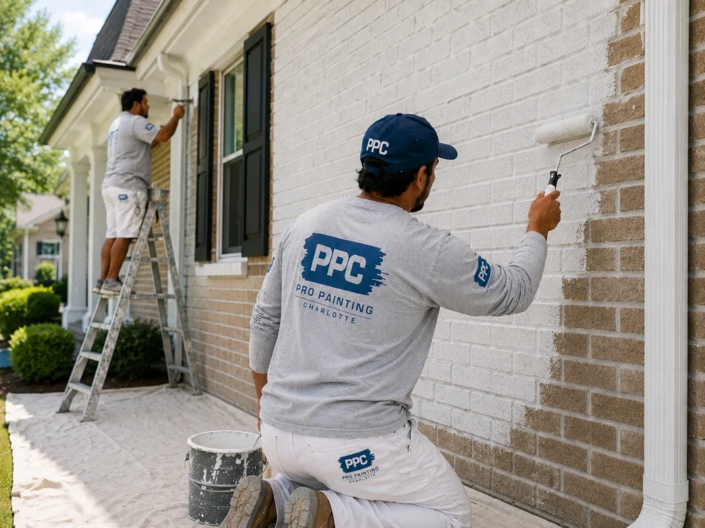 Painters painting the exterior of a home in Charlotte, NC