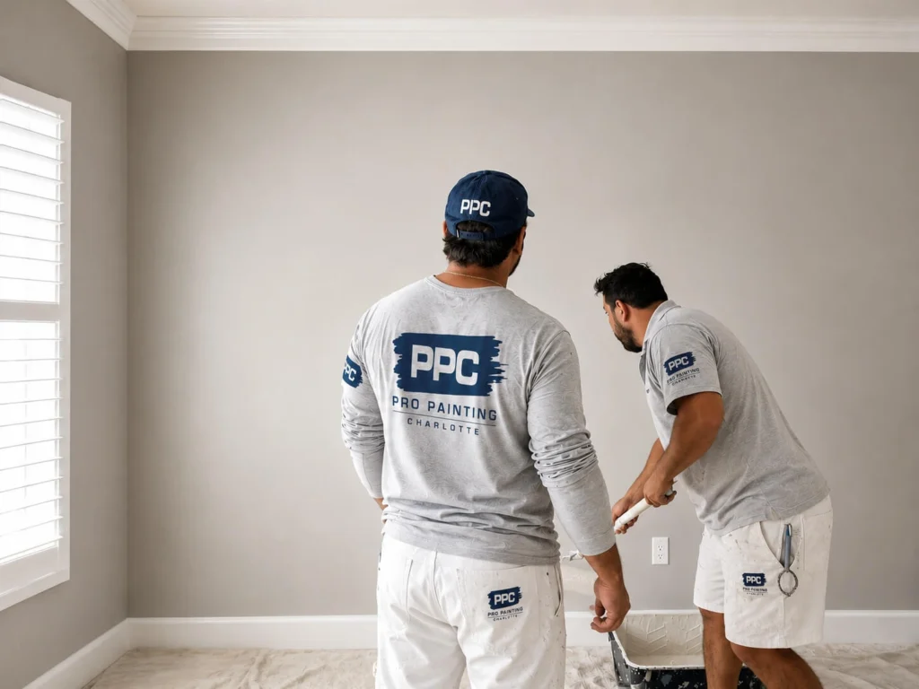 Two painters painting an interior home wall