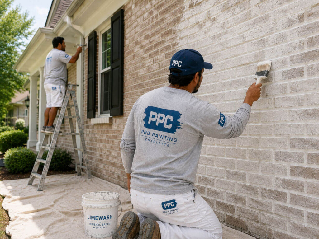 Painting exterior brick with limewashing services in Charlotte NC