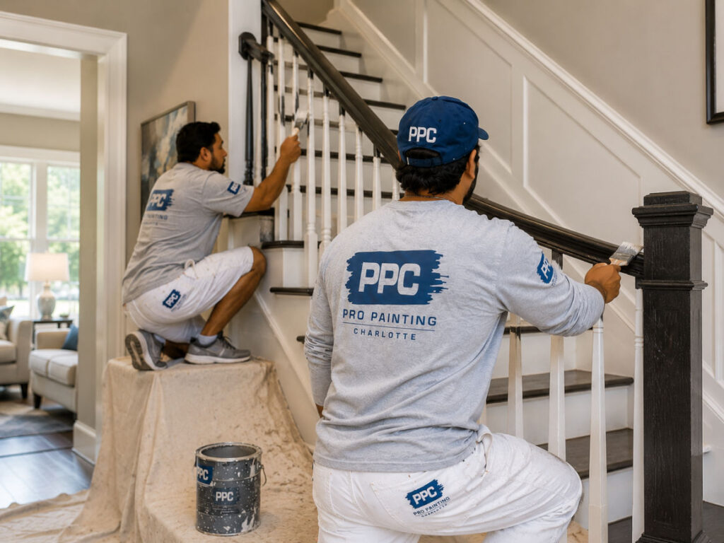 Interior railing painting in Charlotte NC